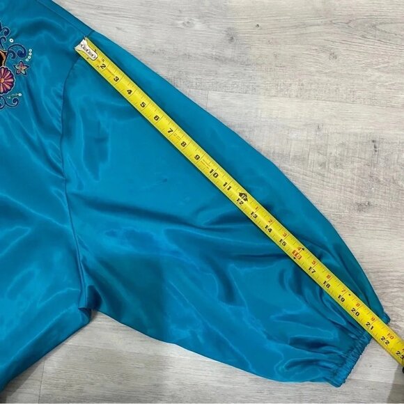 RARE Disney Princess Jasmine L Aladdin Satin Teal Blue Bomber Jacket Embroidered - Picture 8 of 16
